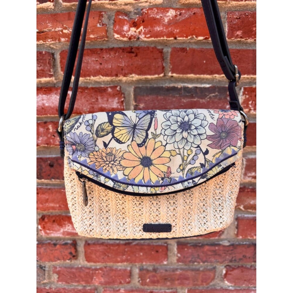 Sakroots Spring Butterfly Flowers Garden Jute Cross Body or Small Shoulder Bag